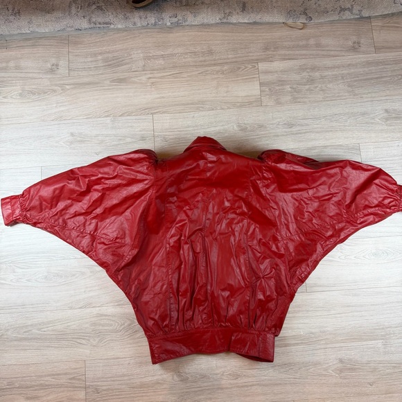 Vintage 80s Napa De Cabra Bat Wing Radial Sleeve Red Leather Jacket Argentina OS - Picture 9 of 10